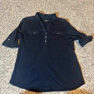 Croft & Barrow Black Collared Button Front Tunic Shirt Women's Size L